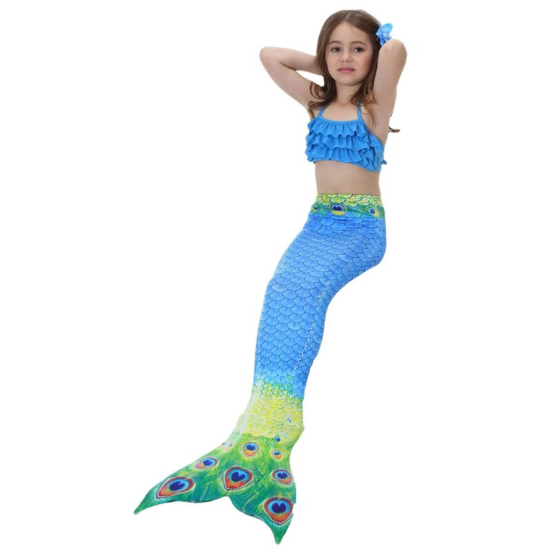 Nuovo! I bambini che nuotano il Set di Bikini a coda di sirena possono aggiungere Monofin Flipper Costume di Halloween Costume da bagno Cosplay Costume da bagno per ragazze