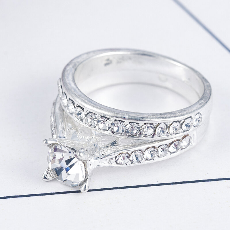 2Pcs/set Charm Lovers Ring Bijoux Femme Fashion Jewelry Bijoux Crystal Engagement Wedding Rings For Women Men Anel