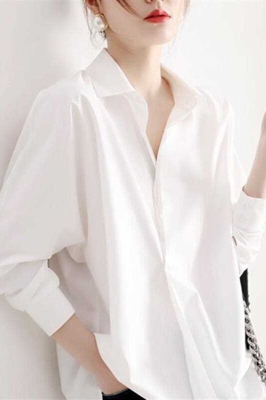 2021 الربيع والخريف قميص أبيض المرأة موضة الكورية عادية