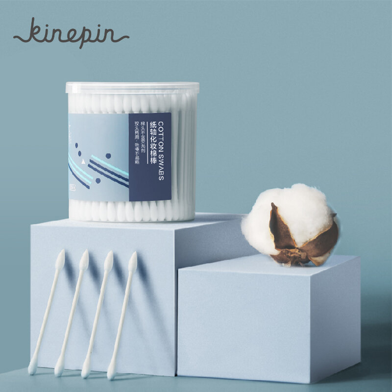 Kinepin cotonete de algodão descartável, 200 peças, cabeça dupla, botões para os olhos, maquiagem labial, limpeza de nariz, ouvido, ferramentas cosméticas
