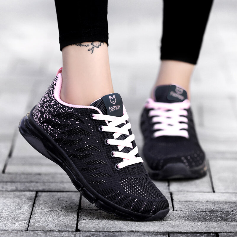 Женские кроссовки на плоской подошве, сетчатые дышащие кроссовки на шнуровке, повседневная обувь для женщин, новинка 2021