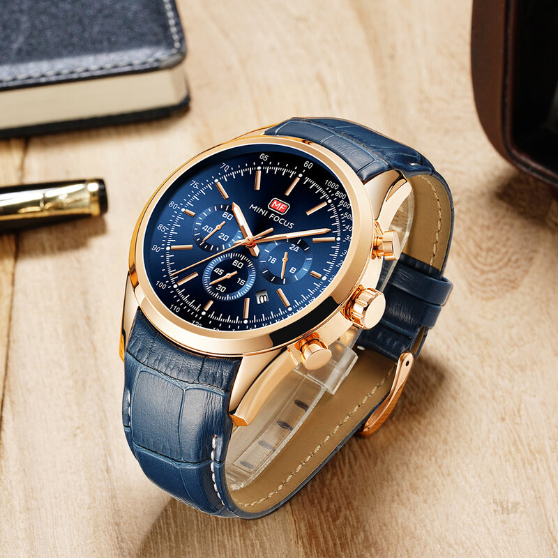 Mini relógio esportivo multifuncional masculino, relógio de pulso de couro de marca luxuosa com pulseira de couro, relógio casual da moda para homens 2021