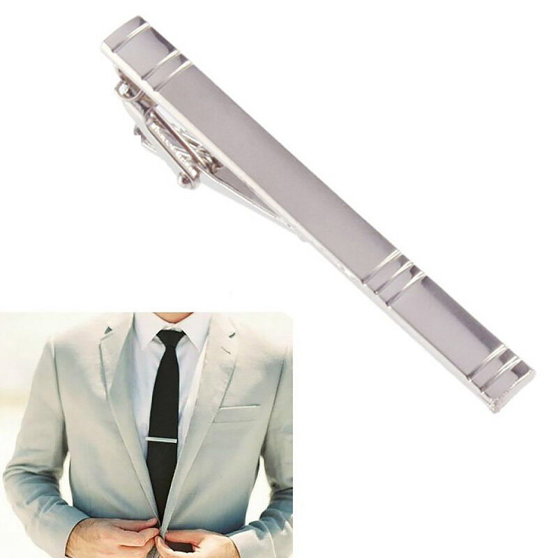 Pinza de Metal para corbata para hombre, broche elegante de Color plateado para boda, ropa de negocios, decoración, joyería, 1 ud.