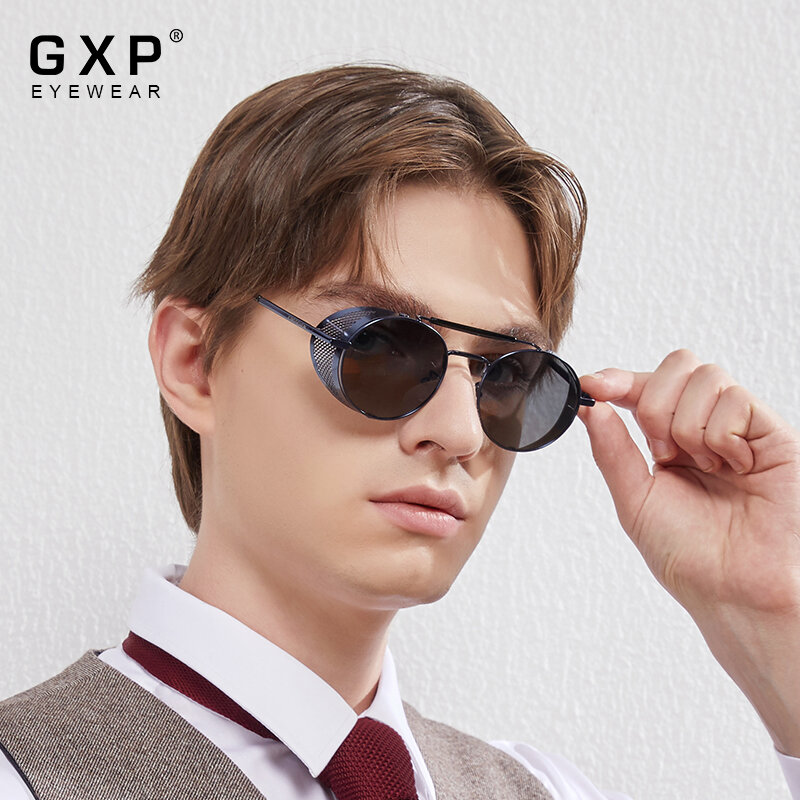 Óculos de sol retrô redondo gxp, óculos polarizados para homens e mulheres, uv400, estilo steampunk, vintage, para viagem e direção