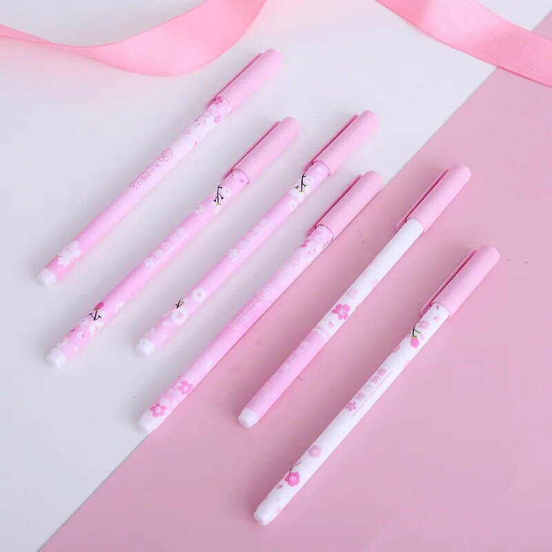 1 pçs pacote rosa cereja menina coração série caneta gel kawaii assinatura caneta agulha completa tubo 0.5 por atacado exame material de escritório