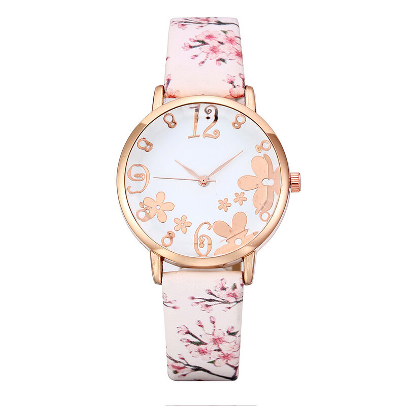 2021 heißer Verkauf Uhren Für Frauen Mode Geprägte Blumen Gedruckt Kleine Frische Gürtel Quarz Armbanduhren Uhr Часы Женские