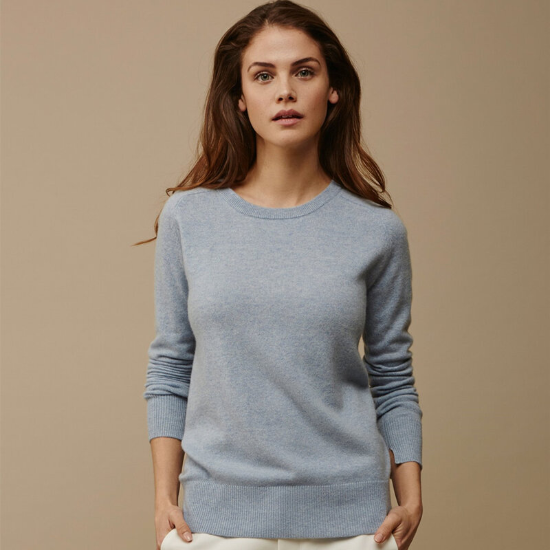 Adohon 2021 mulher inverno 100% cashmere blusas pullovers de malha jumper quente feminino o-pescoço blusa azul manga longa roupas
