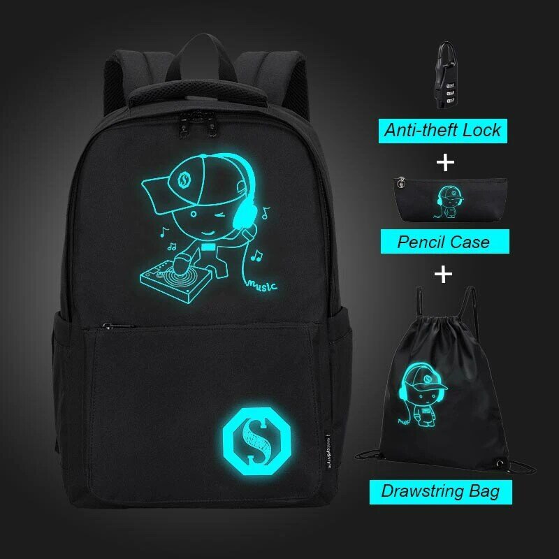 Large Capacity Student Backpack Oxford Cloth Luminous Cartoon School Bags for Teenager Boys Casual Waterproof Girls Backpack