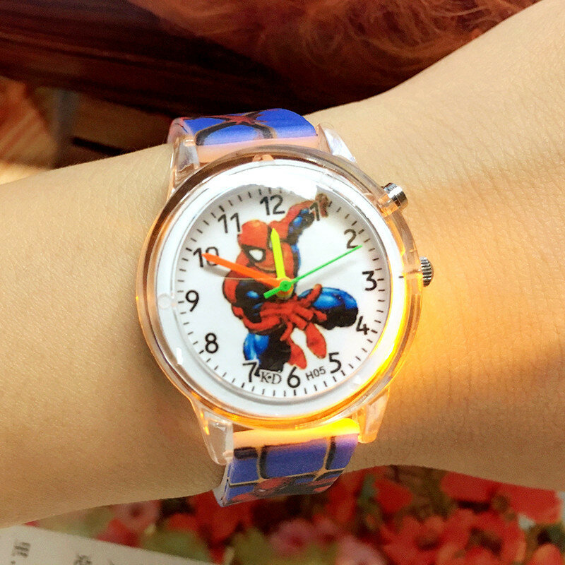 Bonito dos desenhos animados colorido luz silicone relógio de quartzo crianças meninos moda pulseira relógio de pulso luminoso