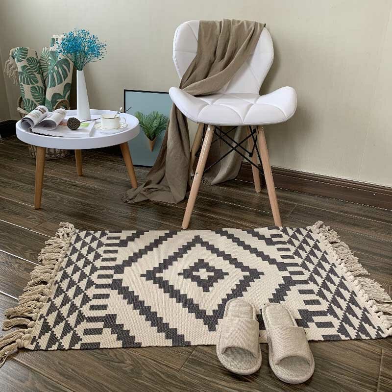 Cotton Tassel Home Weave Carpets Welcome Foot Pad Bedroom Study Room Floor Rugs Prayer Mattress