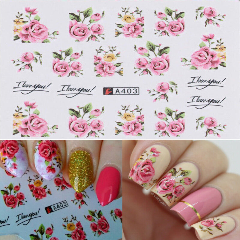 2 листа Набор наклеек для ногтей, наклейки переводятся при помощи воды цветочный дизайн DIY наконечники для украшения ногтей, инструменты для...