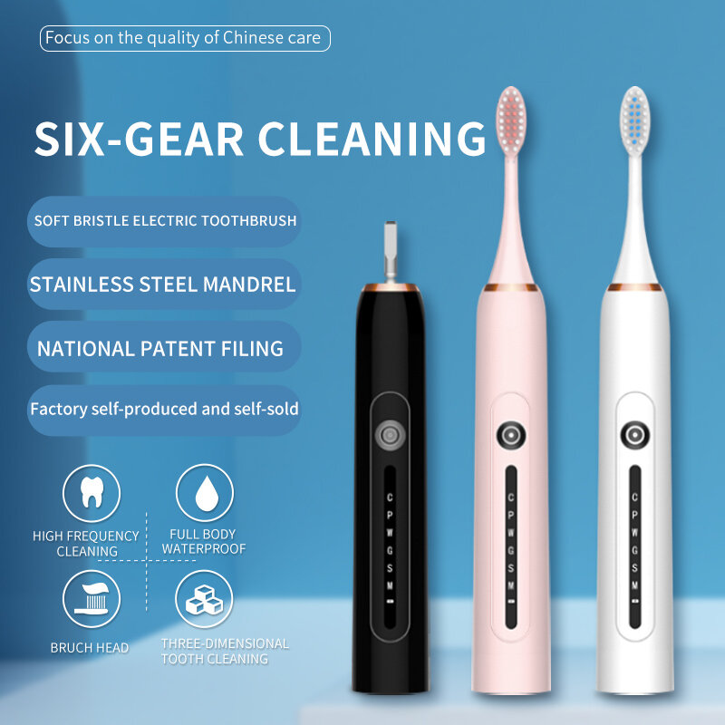 Sonic escova de dentes elétrica inteligente escova de dentes ultra sônico automático usb recarregável rápida adulto à prova dwaterproof água 6