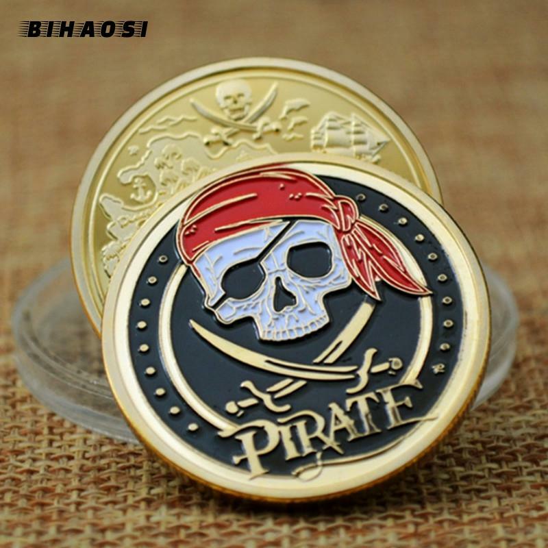 Pirata Coin Chapado En Oro Plateado Plateado Accesorios Esmalte Nostalgic Souvenir Rusa Colección Moneda Antigua Skull Holder