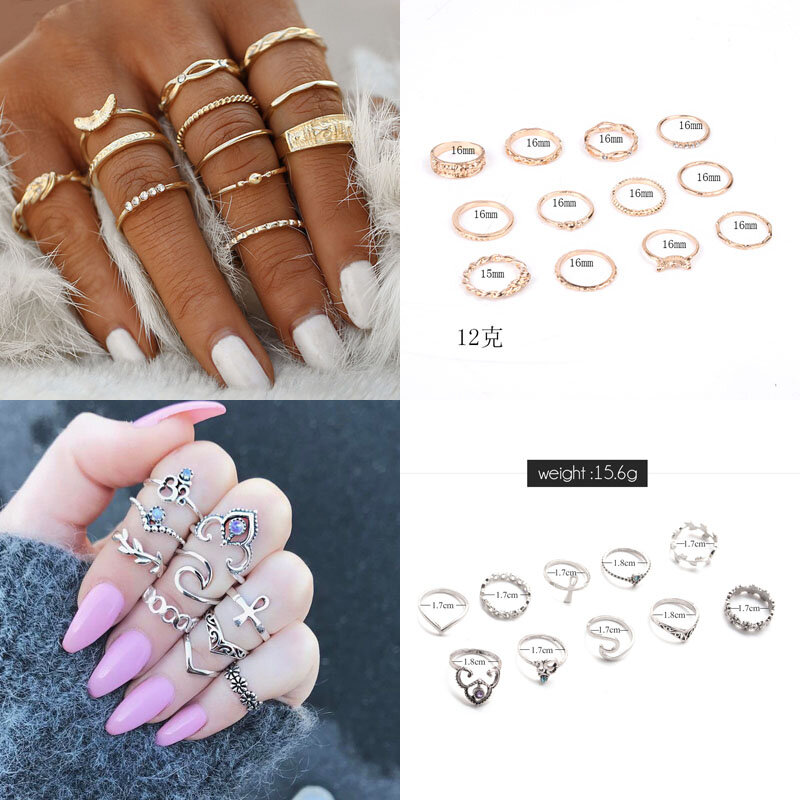 30 estilos na moda boho midi junta anel conjunto para as mulheres de cristal geométrica dedo anéis moda boêmia jóias