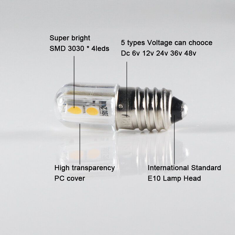 bombillas led bulb E10 1W Dc 6V 12v 24v 36v 48v Indicator lights Warning Light Signal energy saving lamp super bright 3030 chip