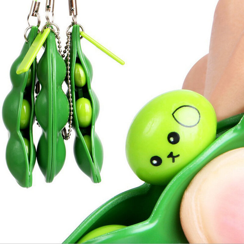 Fidget Toys Beans Cute Creative Gifts Pop It Squishy Squeeze Peas Stress Rubber Keychain Toy Bean Funny Face Home Decor