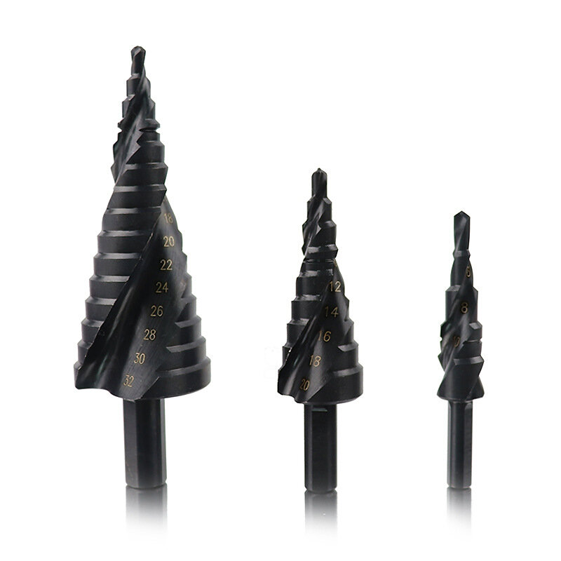 Realmote 3PCS HSS Rotating Core Drill Bit Set Nitrogen Spiral Round Shank Metal Drilling For Cone Hole Woodworking Tools