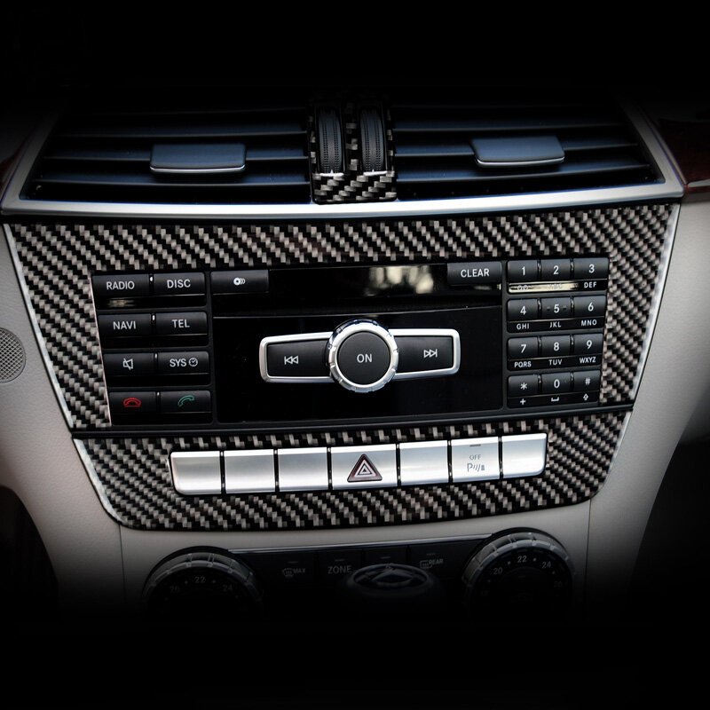 Fibra de carbono para mercedes classe c w204 2007-2014 estilo do carro interior tira ar condicionado cd painel capa guarnição acessórios