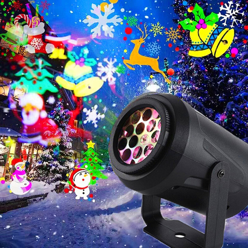 Светодиодный Рождественский проектор в виде снежинок, 16 узоров, водонепроницаемый уличный светильник, декоративное водонепроницаемое ули...