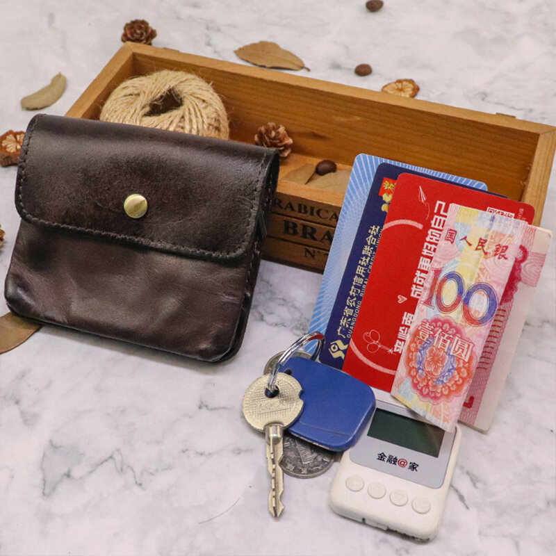 Original Leather Wallet for Men Change Purse Vintage Handmade Short Men's Purse Small Card Holder with Zip Coin Pocket Money Bag