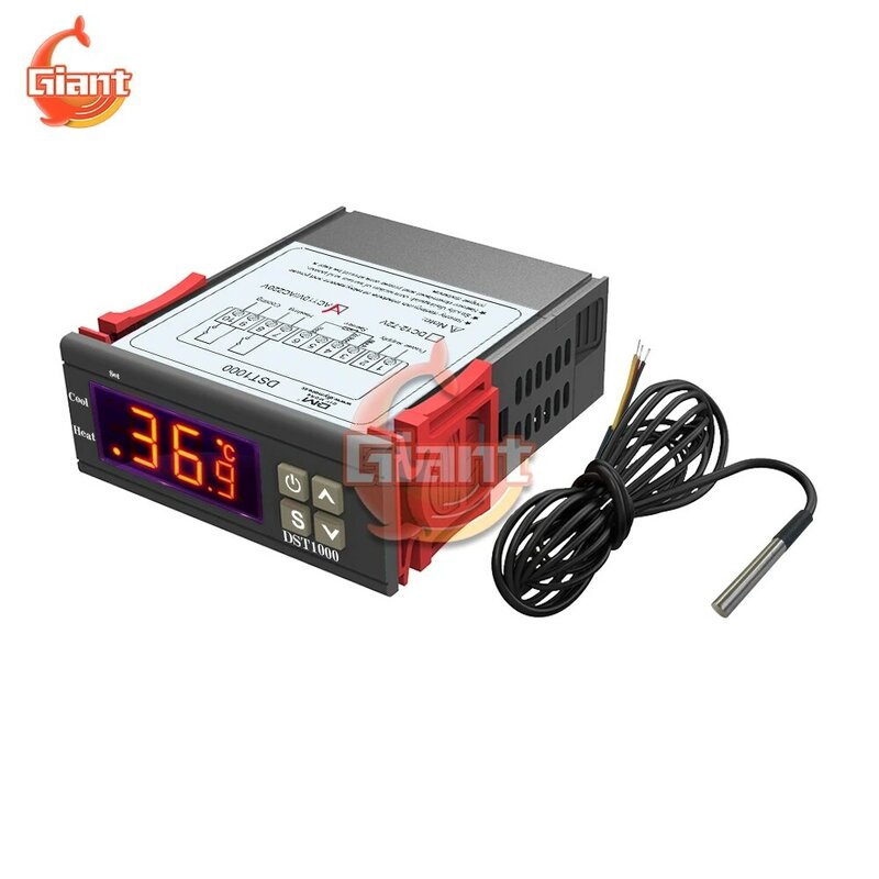DST1000 Digital Thermostat DS18B20 Sensor Suhu AC 110-230V DC 9V 72V Regulator untuk Inkubator 220V