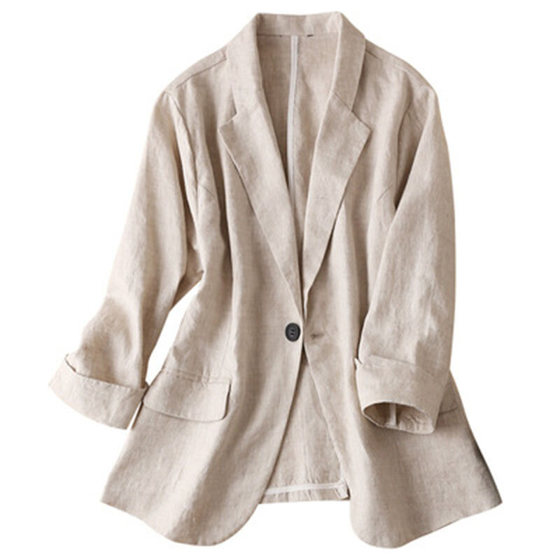 Terno feminino chamativo de algodão e linho, peça de roupa feminina casual com três pontos calças de linho