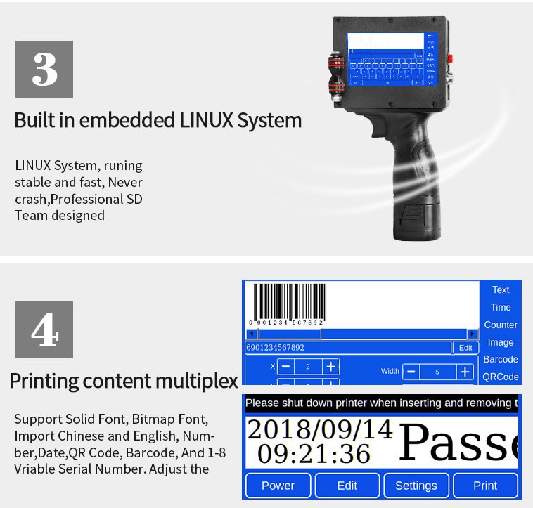 Code Printer Handheld Printer Inkjet Printer Date Printer for Carton/Box/Bag