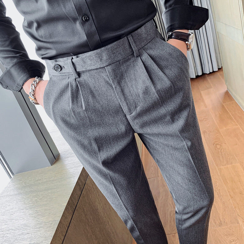 Mężczyźni 2021 wiosna nowy biznes formalna odzież spodnie męskie Solid Color Casual spodnie mężczyźni Slim w stylu Fit Streetwear praca w biurze spodnie O109