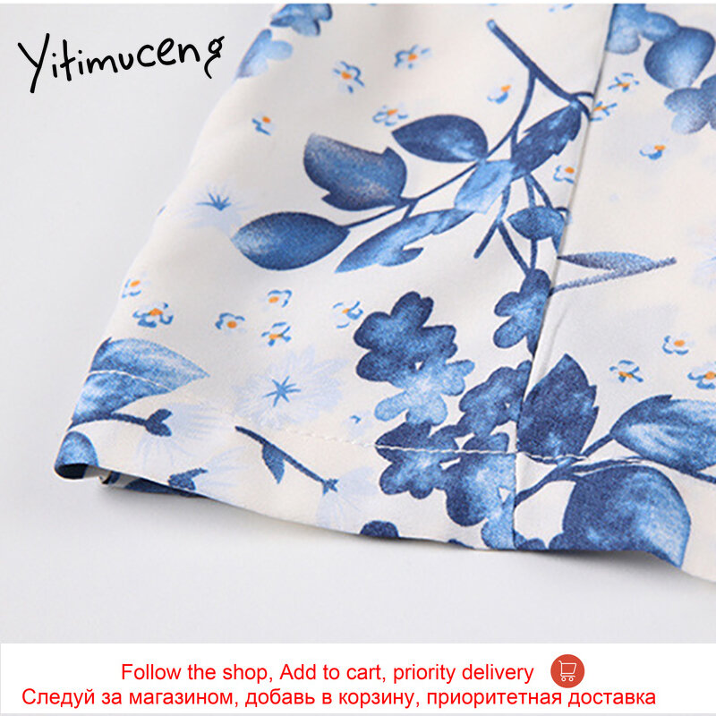 Yitimuceng Floral Print Bluse Frauen Taste Up Shirts Puff Hülse Drehen-unten Kragen Gerade 2021 Sommer Koreanische Mode Neue tops