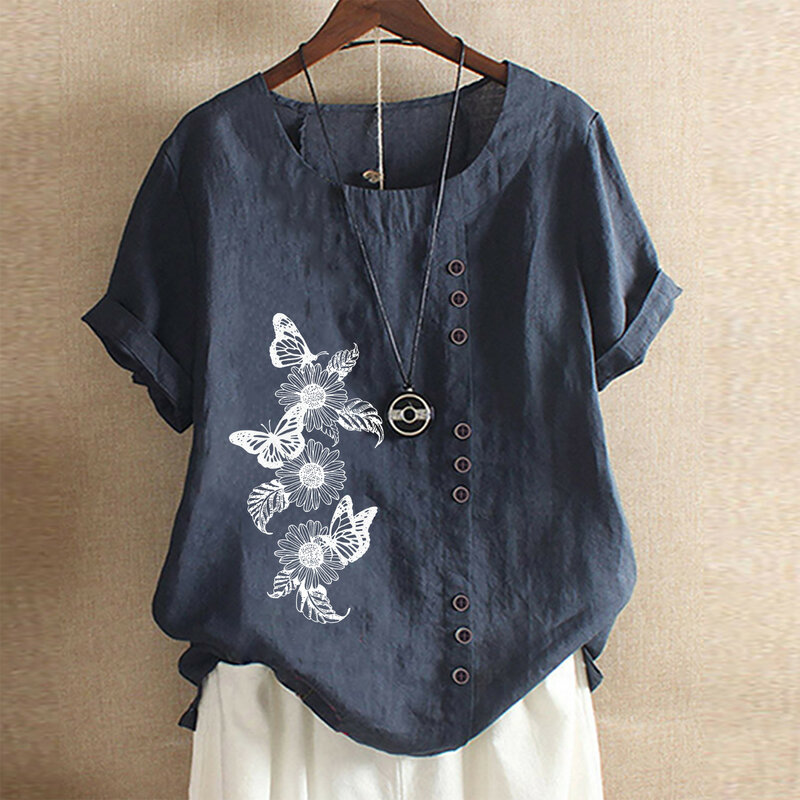 Blusa informal de verano con manga corta y estampado Floral, camisa de talla grande 3xl para mujer, estilo coreano, 2021