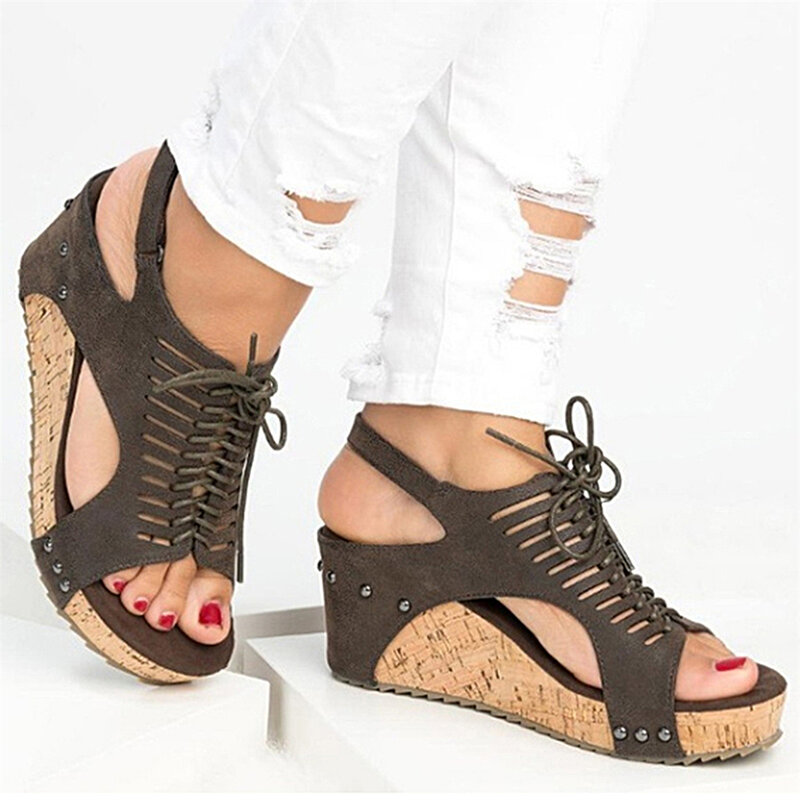 Kobiety sandały sandały na platformie kliny buty damskie obcasy Gladiator Sandalias Mujer letnie buty Peep Toe buty na koturnie sandały