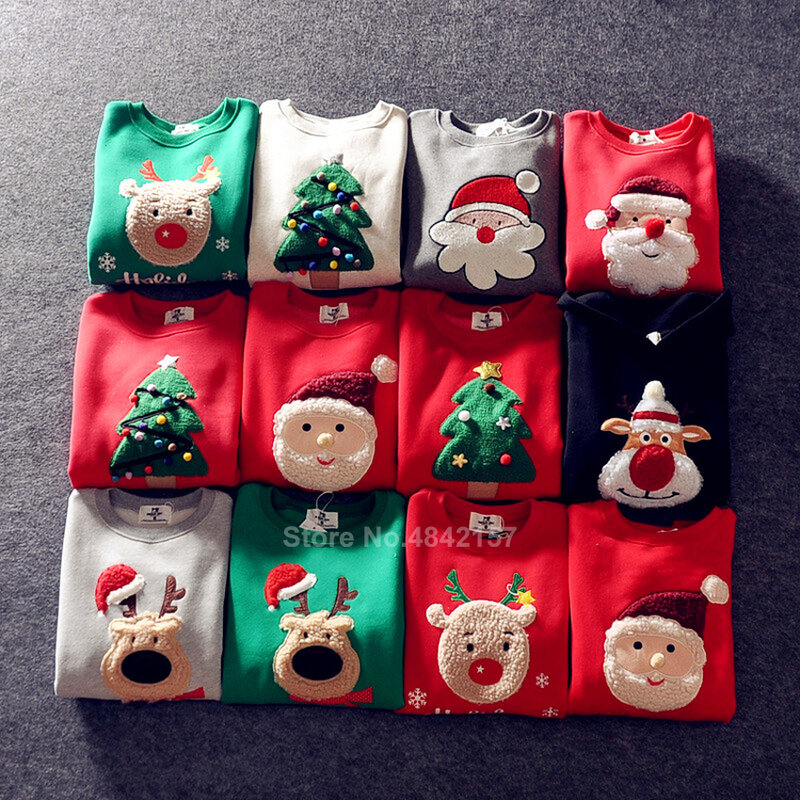 19 colores 2021 de Año Nuevo de Navidad de la familia suéteres sudaderas con capucha de Navidad pijama cálido Santa Claus bordado niños adultos sudadera de regalo