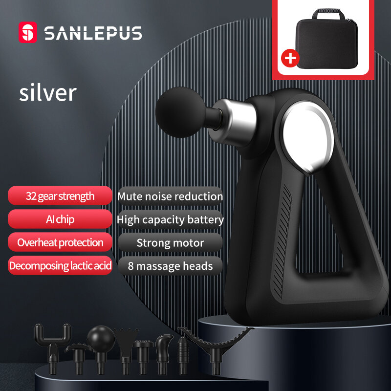 SANLEPUS-pistola de masaje eléctrica LCD, masajeador de percusión de 32 niveles, Fitness, tejido profundo, músculo, cuello, cuerpo, espalda, relajación, alivio del dolor