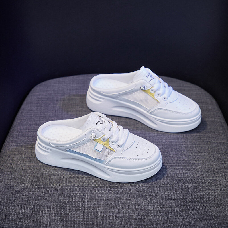 Białe buty damskie lato 2021 oddychające siatkowe buty platformy damskie niskie tenisówki damskie mokasyny komfortowe klapki na co dzień