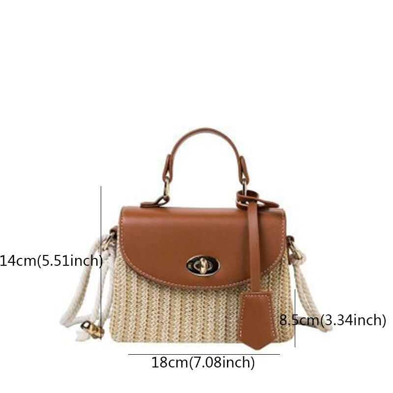 Casual Rattan Small Square Bags for Women Cotton Rope Women's Bag Straw Woven Buckle Handbag Woven Female Shoulder Messenger Bag