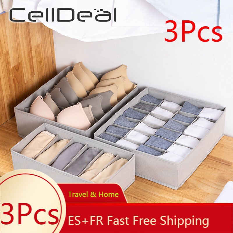 CellDeal 3PCS Foldable Underwear Organizer Bra Tie Scarf Clothes Storage Box Container Wardrobe Closet Drawer Dividers Case