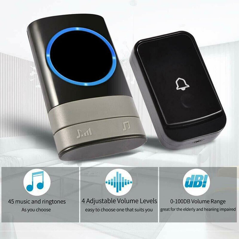 Electronic Wall-Mounted Dustproof Wireless Doorbell Waterproof Anti-Theft Doorbell System Adjustable Volume Family Essential