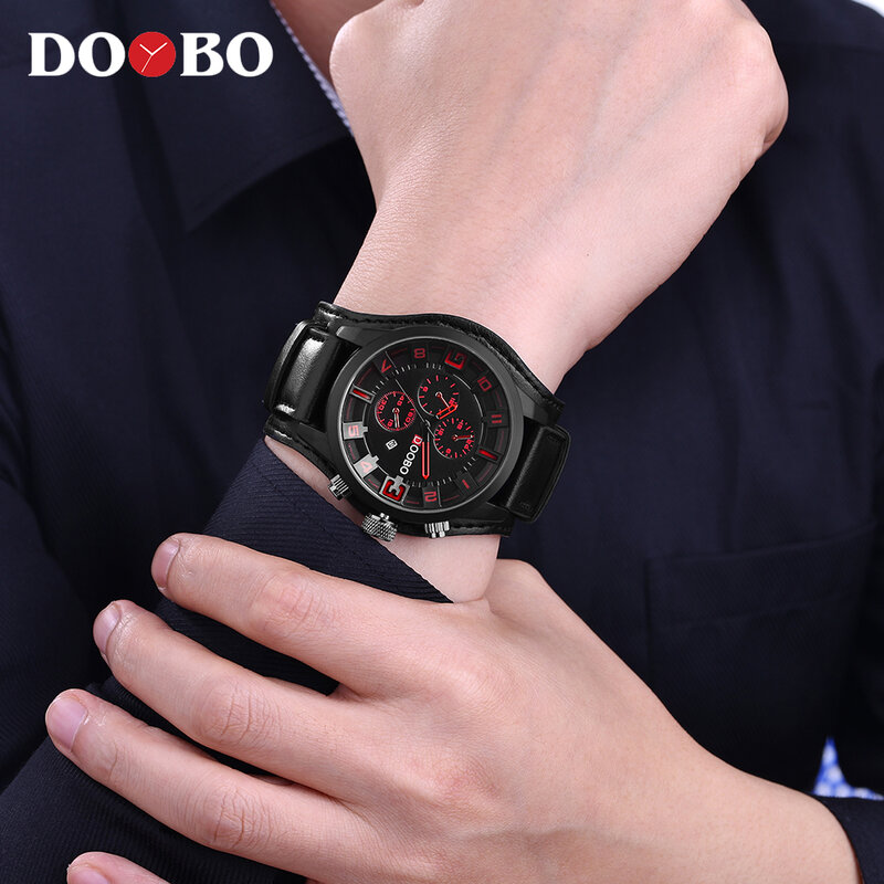 DOOBO Top marka luksusowe zegarki sportowe kwarcowy zegarek dla mężczyzn armia skórzany wojskowy pasek moda Casual duży zegar Relogio Masculino