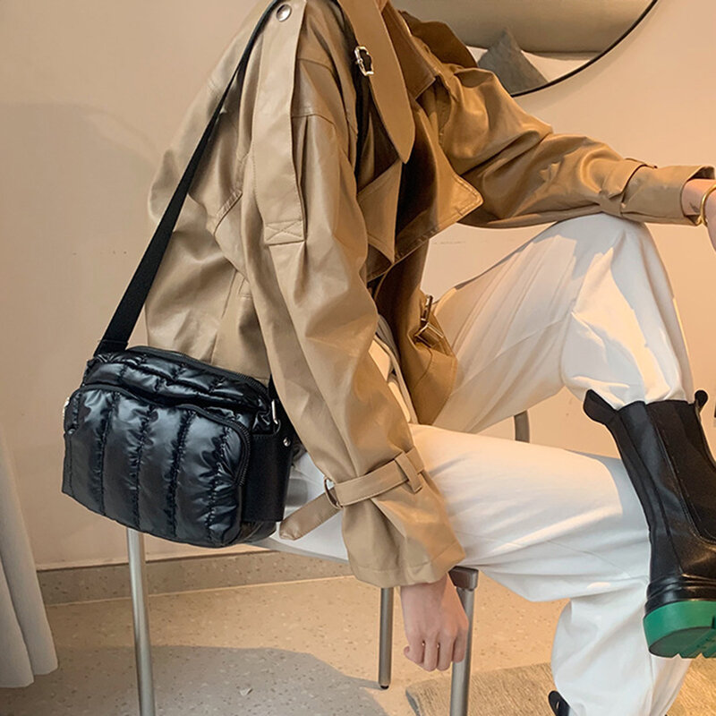 Borsa a tracolla da donna di moda borsa a tracolla con cerniera in tinta unita con filo autunnale per donna Shopping forniture da viaggio