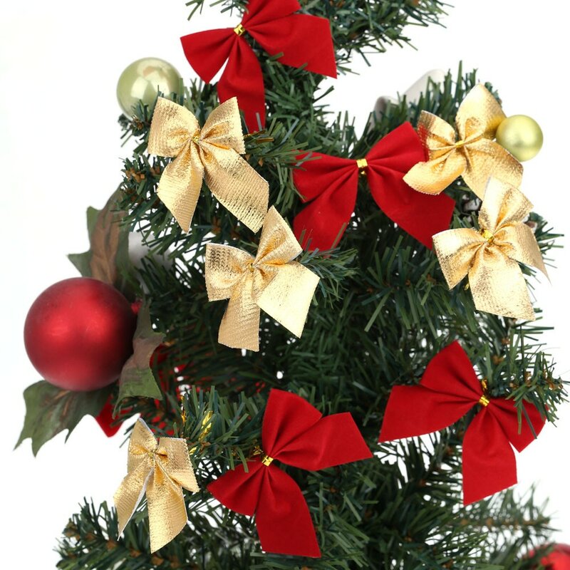 12 pçs 5cm ouro prata borboleta vermelha arco pendurado deco para decoração de natal árvore natal ornamentos 2022 ano novo casa deco