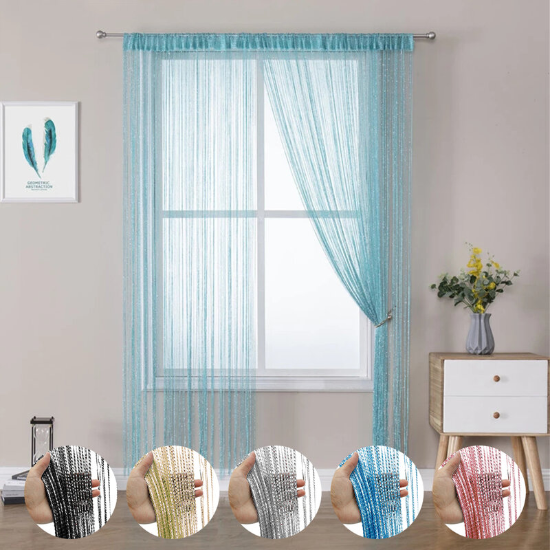 String Curtain Valance Shiny Tassel Line Curtain Solid Color Window Door Curtain Divider Drape Room Decor Anti-mosquito Fly
