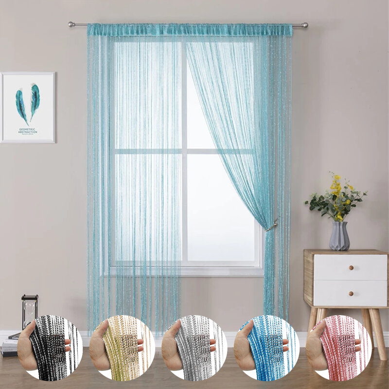 Rèm Chuỗi Valance Sáng Bóng Tua Rua Dòng Màn Màu Chắc Chắn Cửa Sổ Cửa Màn Chia Bộ Drap Bọc Trang Trí Phòng Chống Muỗi Bay