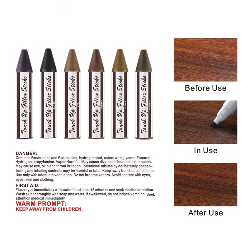 12Pcs Touch-Up Marker Set Met Wax Stick Eiken/Cherry/Mahonie/Maple/Walnoot/zwart