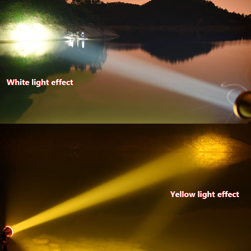 Farol cree xhp70.2 quad core brilho super brilhante cabeça-montado tiro longo luz branca ou amarela opcional poderosa lanterna