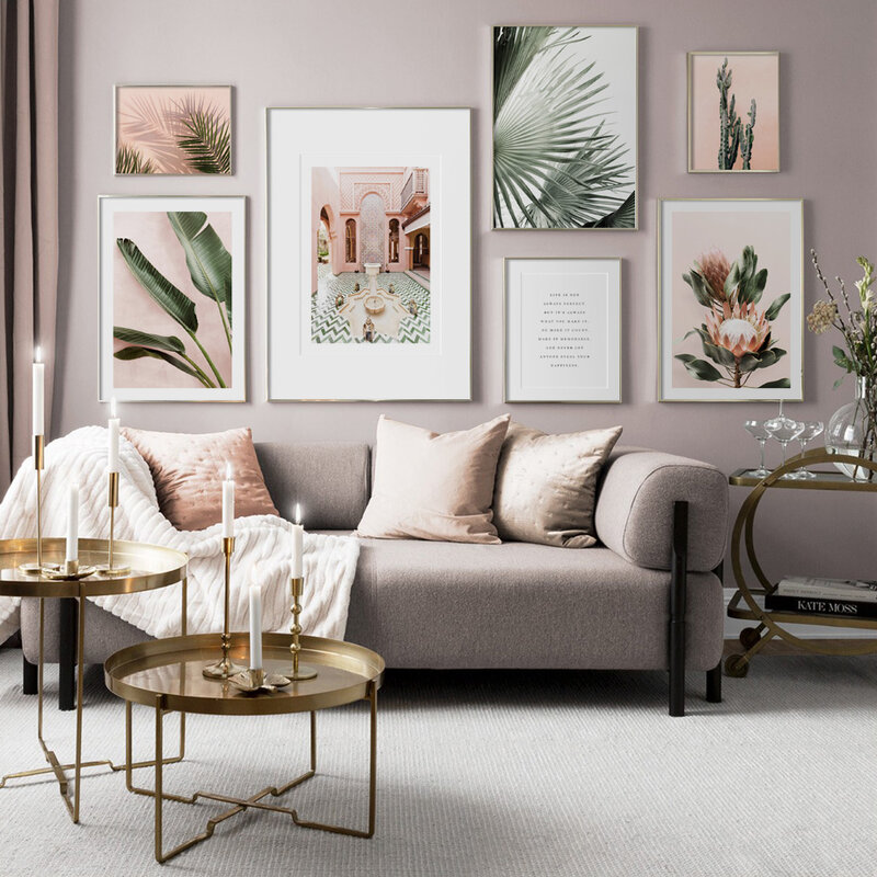 Protea-pintura en lienzo de flor de aire caliente, globos de Cactus rosa, hoja de palma, arte de pared, póster nórdico, decoración, imágenes para sala de estar