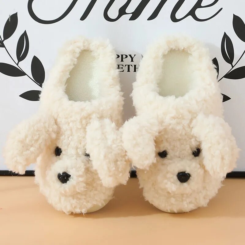 Winter Indoor Plush Slippers For Women Child Cute Animals Teddy Dog Style Fur Sliders Autumn Home Parent Furry Slipper
