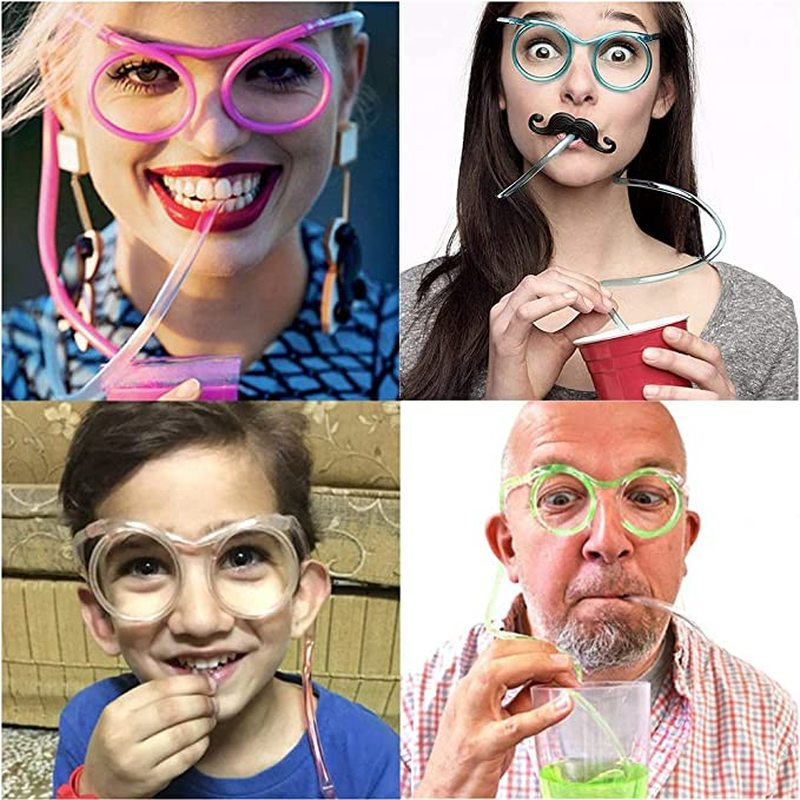 Reusable DIY Glasses Straws Funny Creative Flexible Eyeglasses Straws Drinking Tube for Kids Gifts Xmas Birthday Party Supply