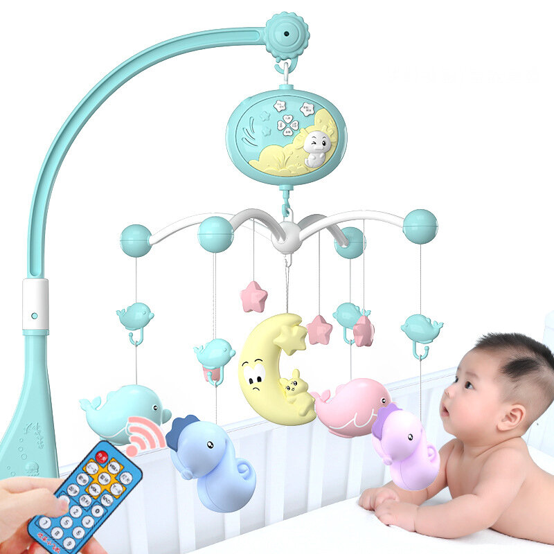 Sonajeros móviles para cuna de bebé, soporte giratorio para cama móvil, campana, caja Musical, proyección de 0-12 meses