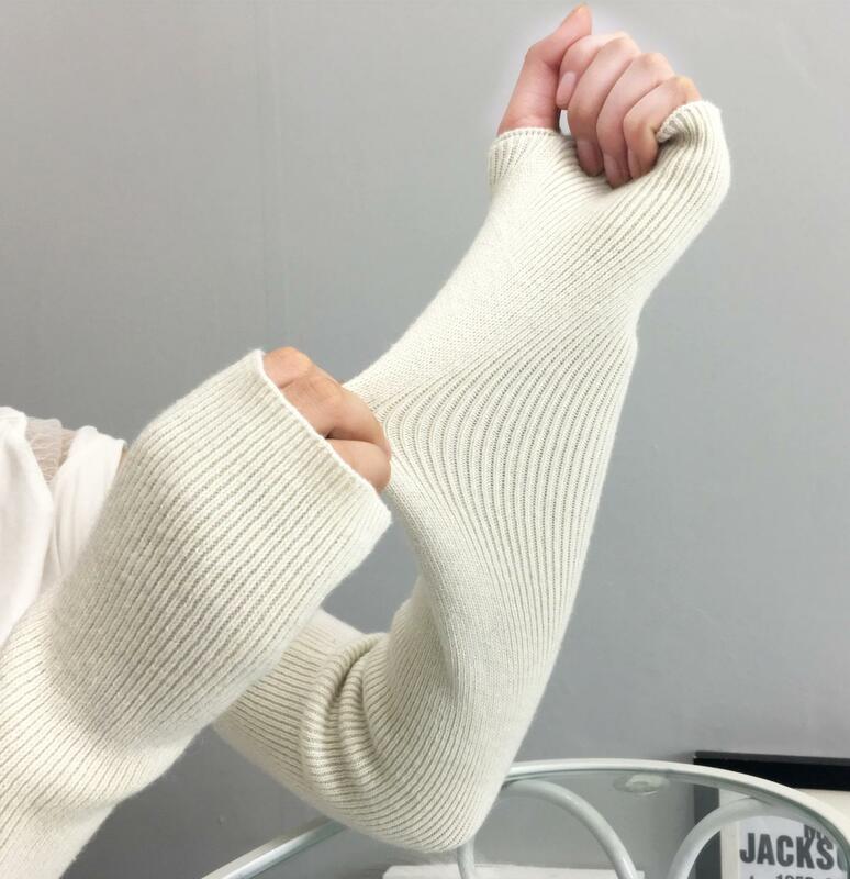 Mangas de cachemir Otoño e Invierno guantes largos sin dedos de medio dedo grueso cálido mangas falsas