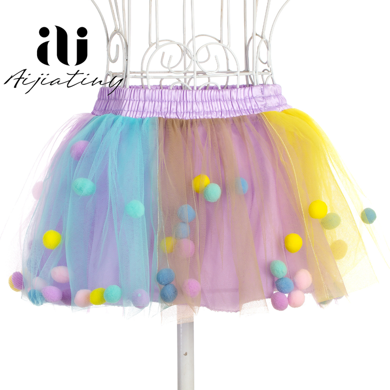 Falda de tutú de tul de colores para niñas pequeñas, ropa infantil, suave, con pompón, falda abombada
